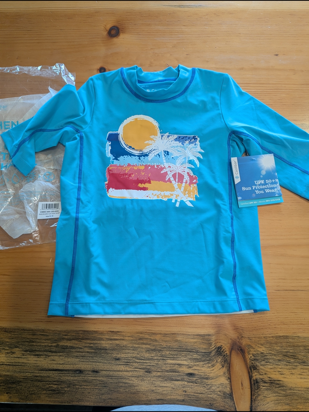 Coolibar Turquoise Kids Rashguard Sz M